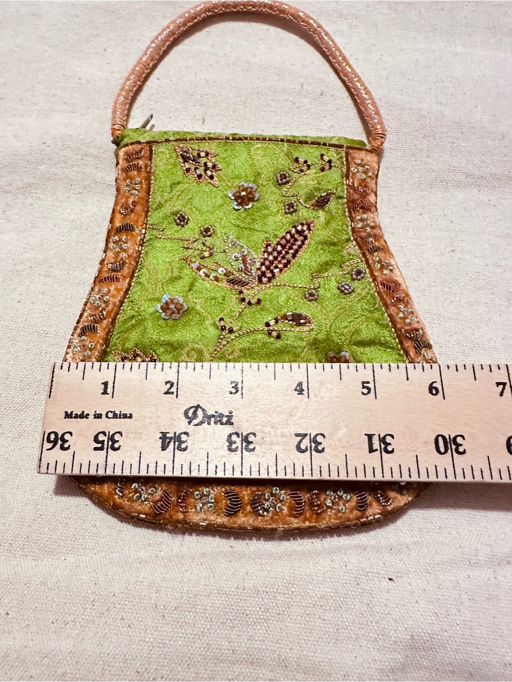 Vintage | Bag | Embroidered Green & Orange Beaded Handle Top-Handle Bag - Picture 4 of 9
